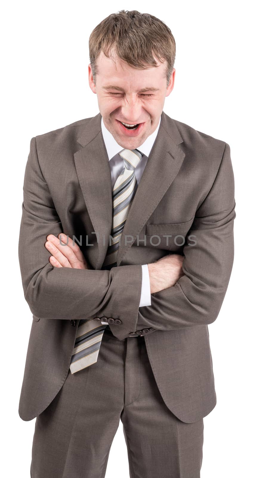Happy businessman laughing isolated on white background