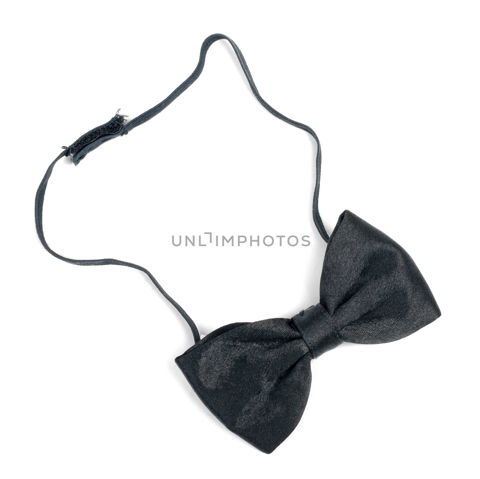 Black bow tie isolated on white background, top view