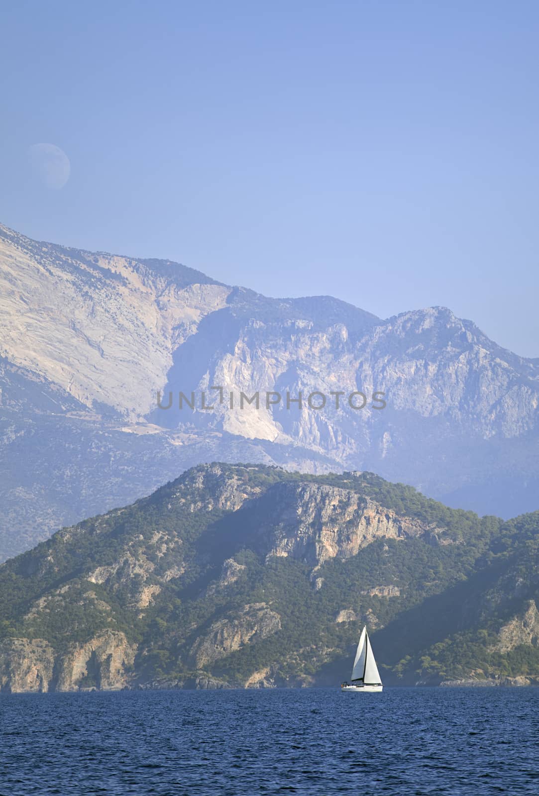 Yachting in Turkey - view of yachts and mountains from the sea