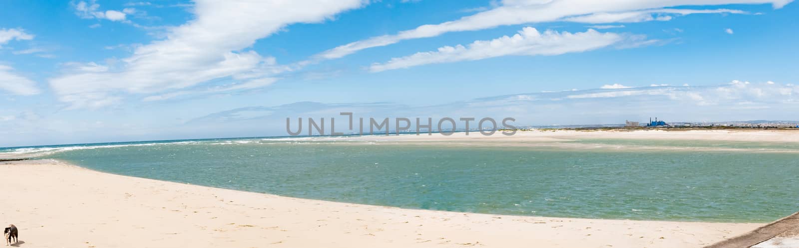 PORT ELIZABETH, SOUTH AFRICA - Panorama of the mouth of the Swartkops River with Port Elizabeth in the back