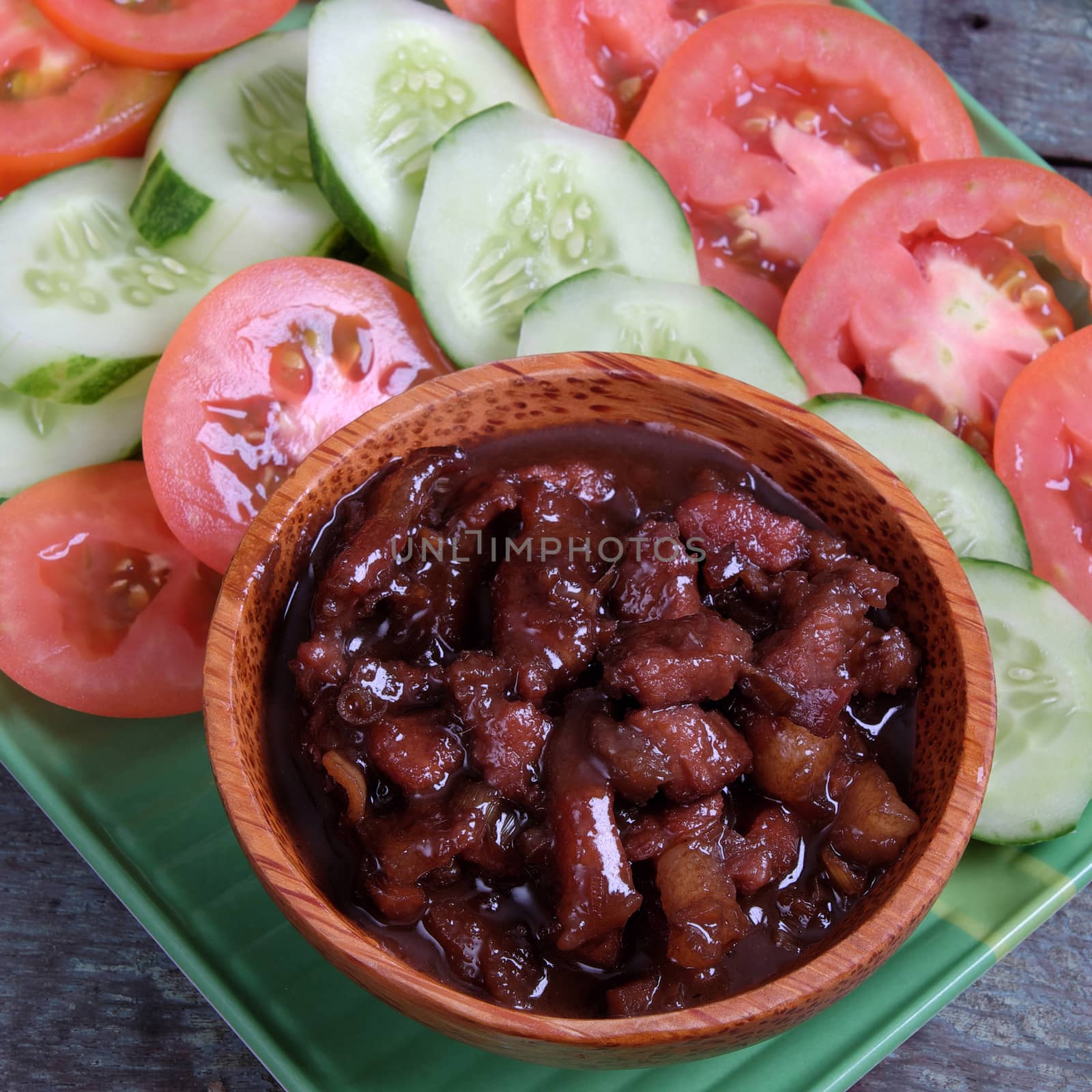 Vietnamese food, shrimp paste cook with pork, a daily meal of Vietnam food, cheap and nutrition eating, can use with tomato, cucumber