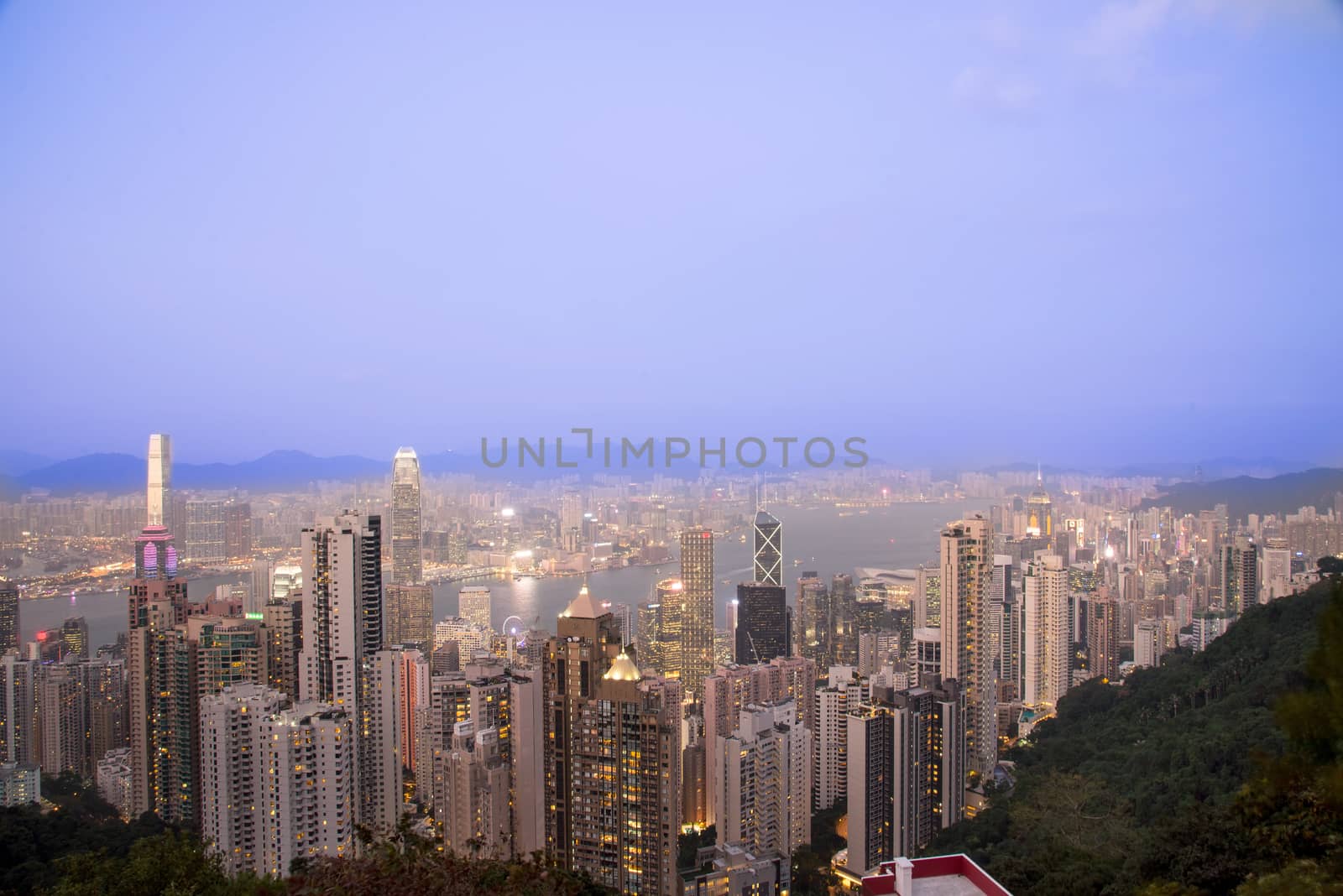 View from Victoria Peak to the business borough and the gulf in  by Yuri2012