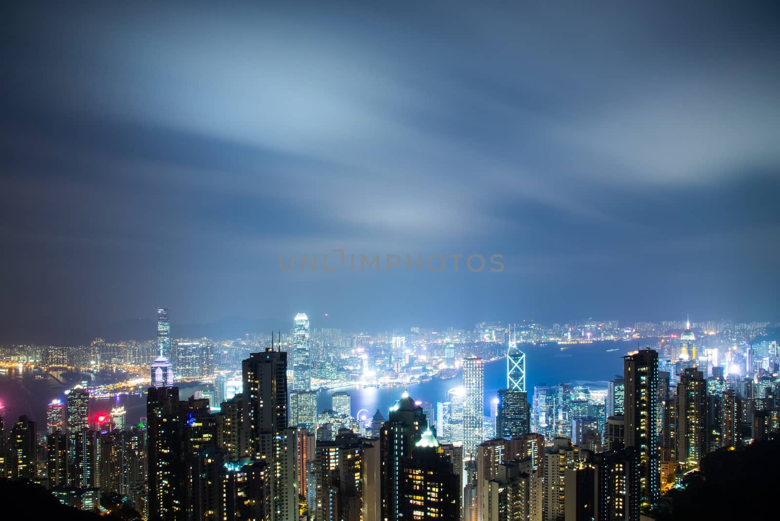 View from Victoria Peak to the business borough and the gulf in Hong Kong