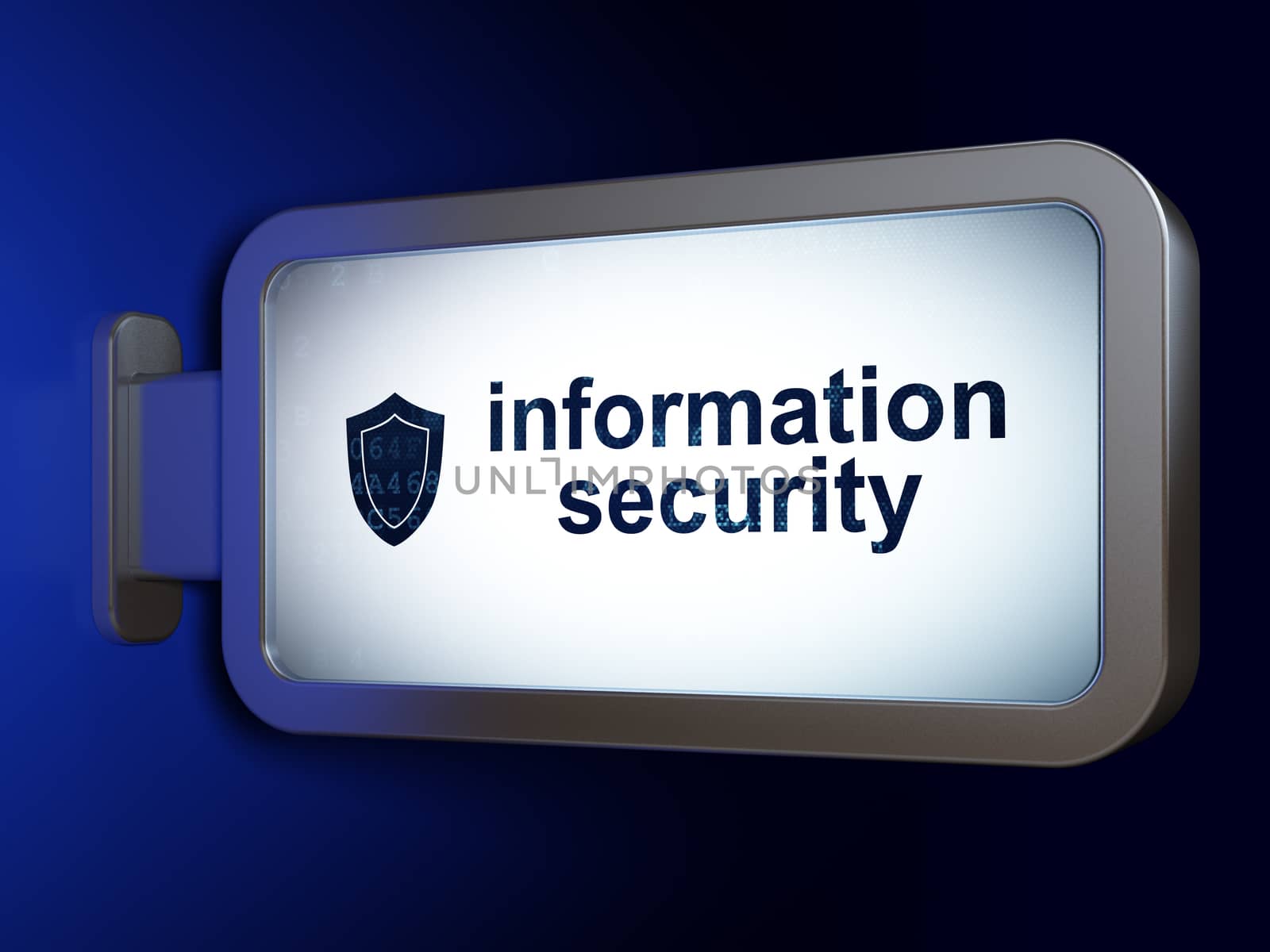 Privacy concept: Information Security and Shield on advertising billboard background, 3D rendering