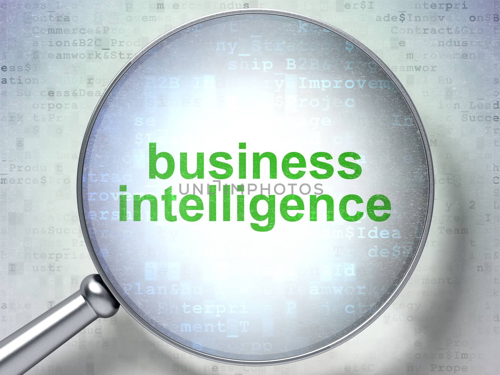 Business concept: Business Intelligence with optical glass by maxkabakov