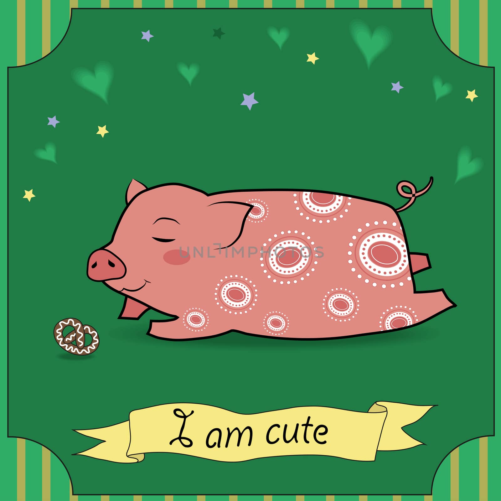 Cute Pig with cake. Illustration