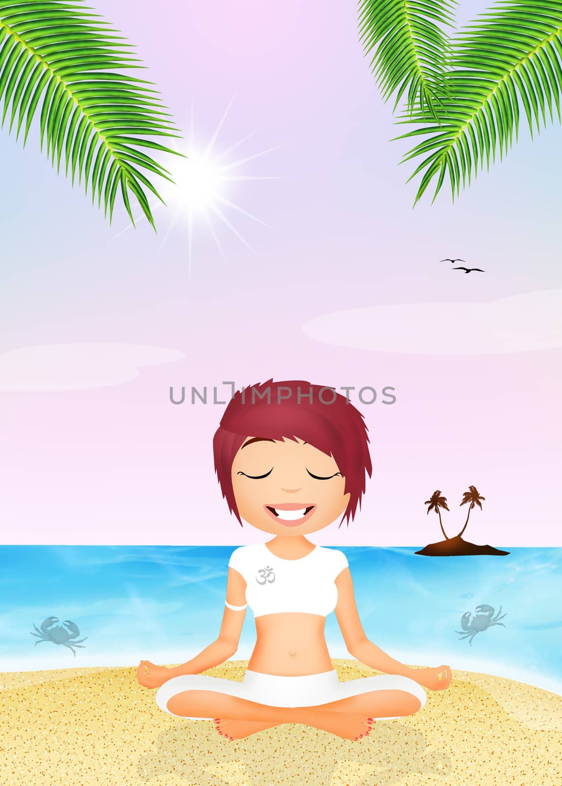 illustration of girl doing yoga on the beach