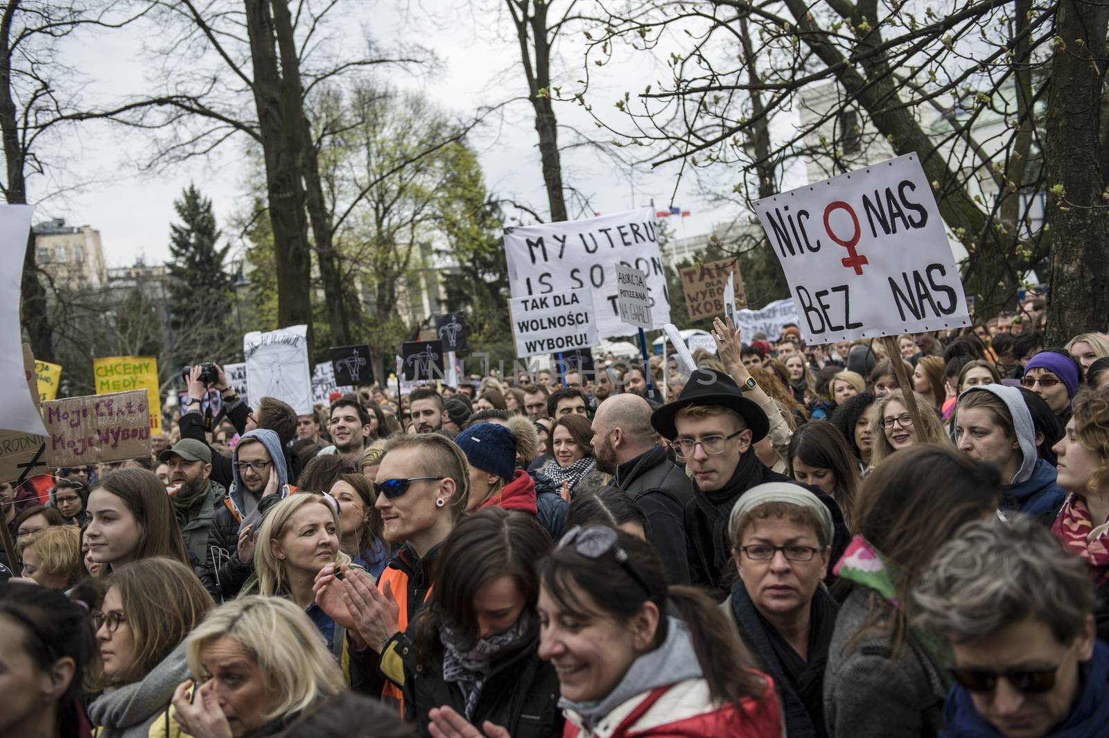 POLAND, Warsaw: People attend an anti-government and pro-abortion demonstration in front of parliament, on April 9, 2016 in Warsaw. 