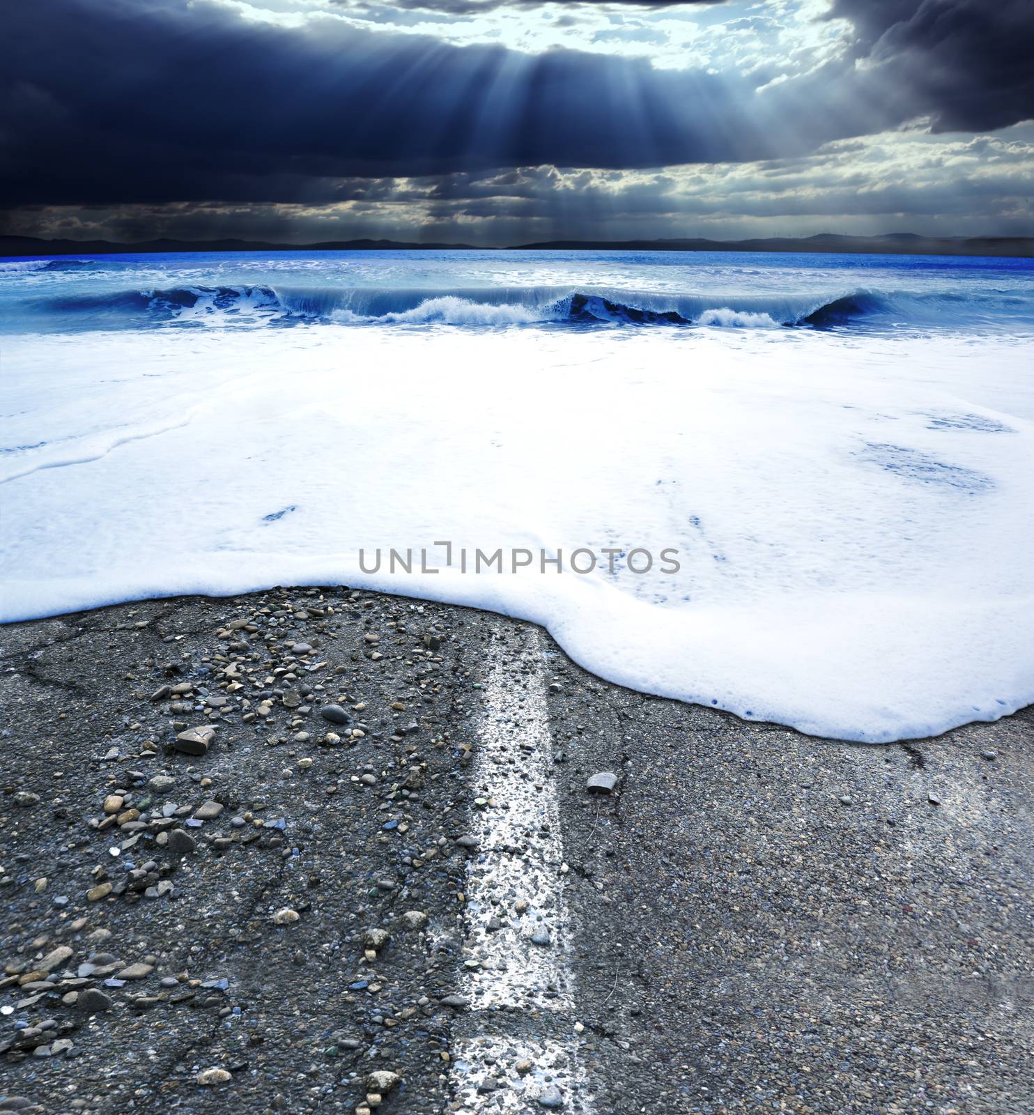 Seascape and storm.Highway ocean is swallowed