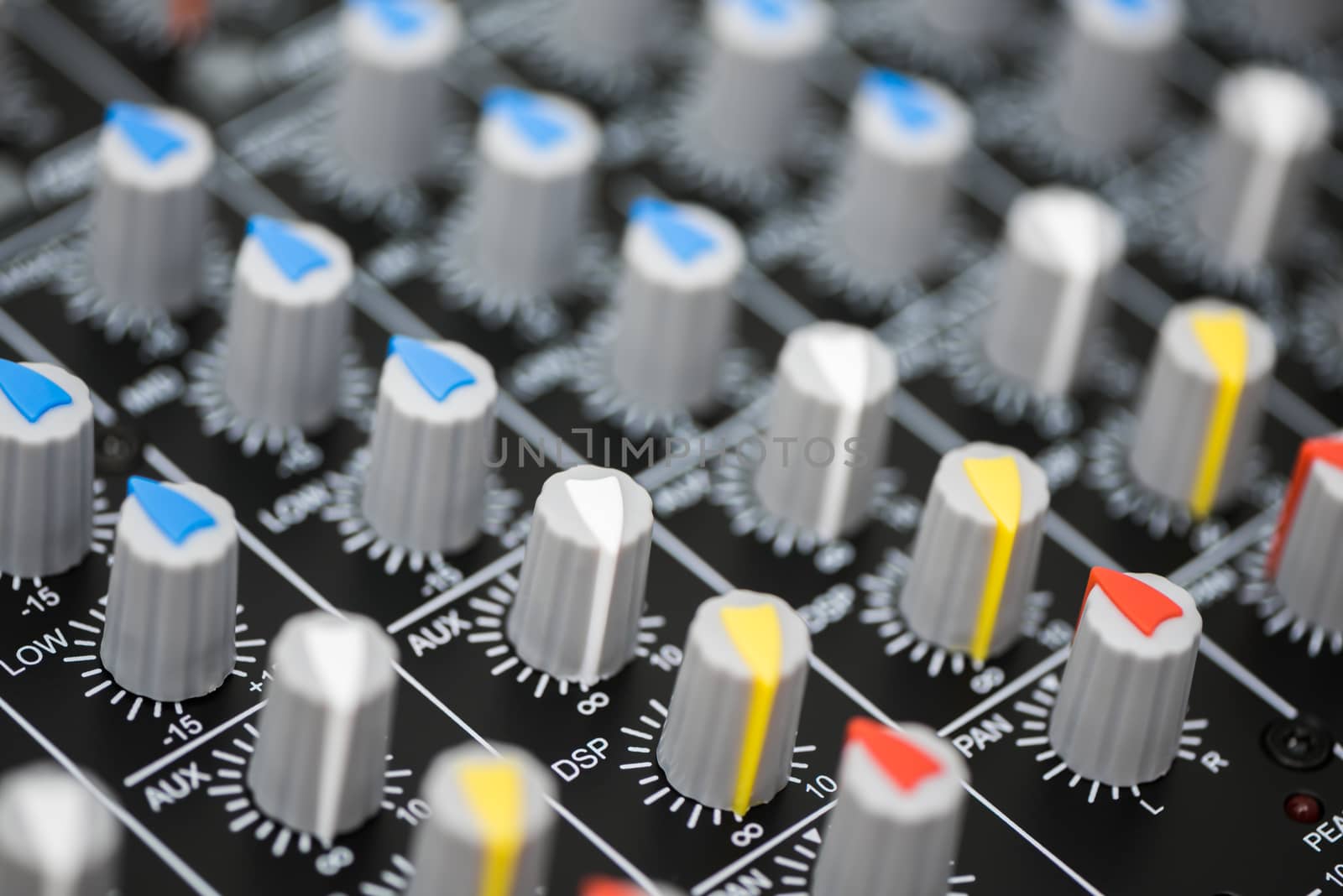 Detail of a Professional Mixing Console. Music Device.