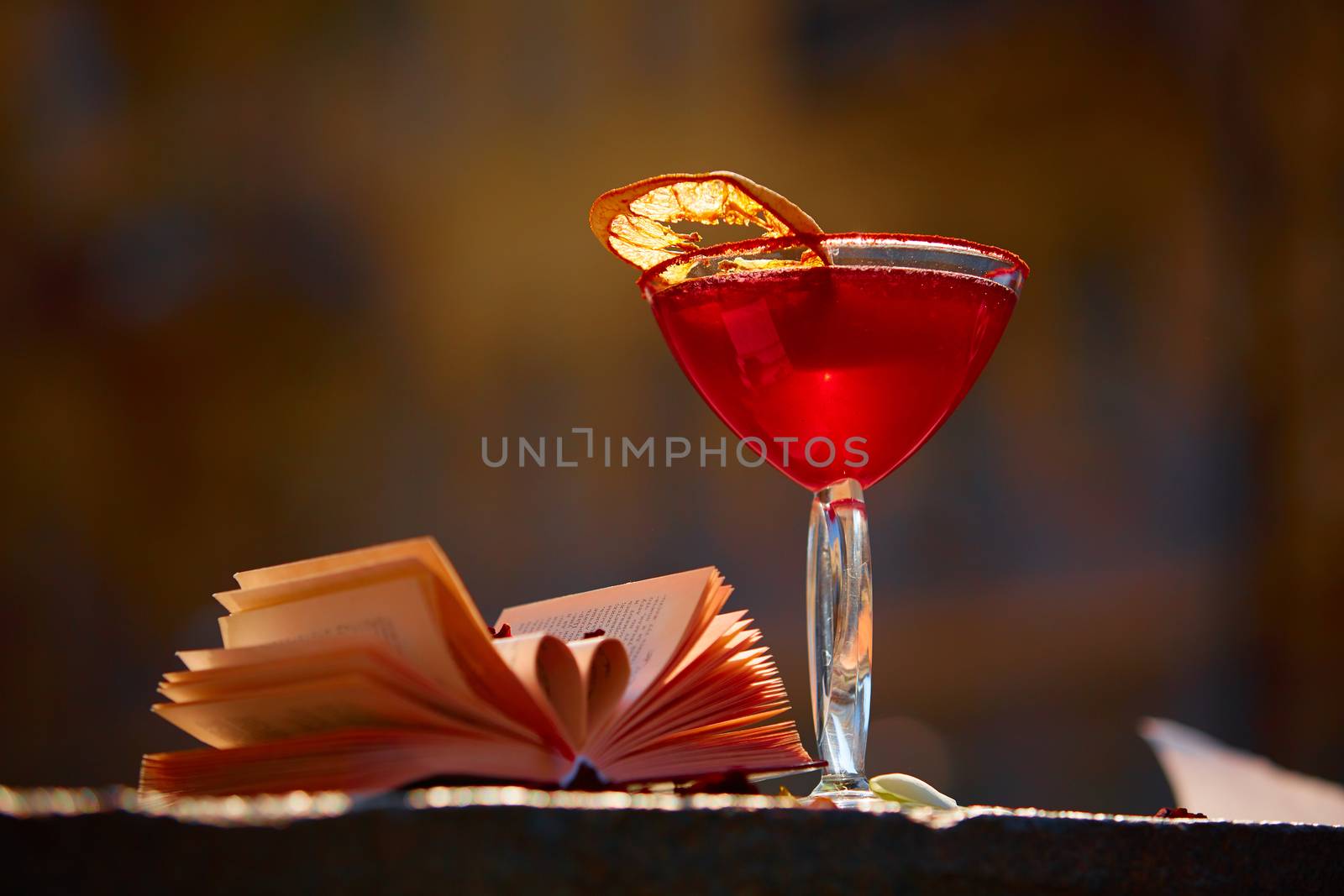 red cocktail with space for text. Shallow DOF