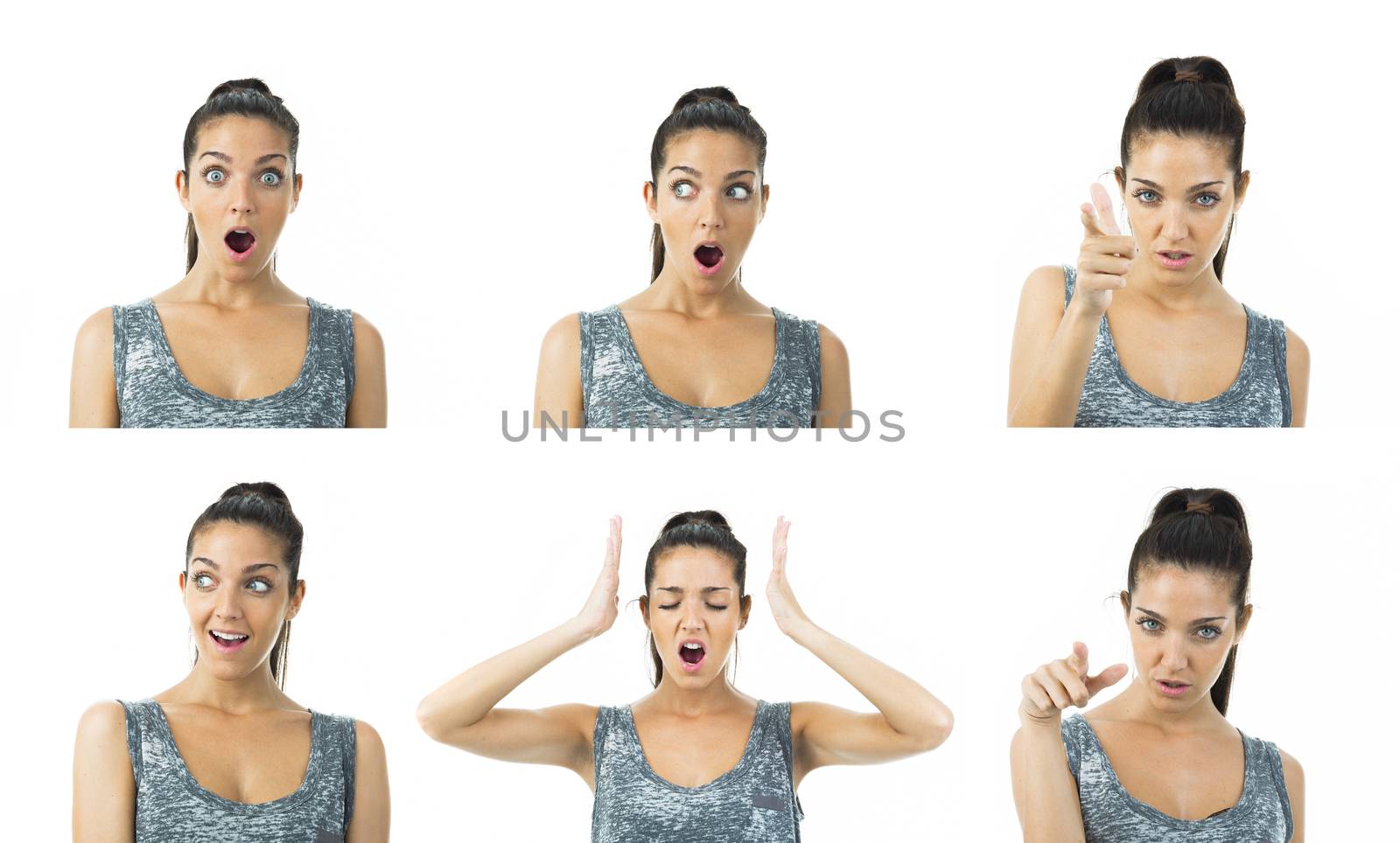 composition image of real young woman in different expressions