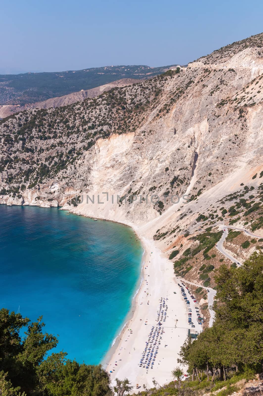 Aerial view of Myrtos beach on Kefalonia island by mkos83