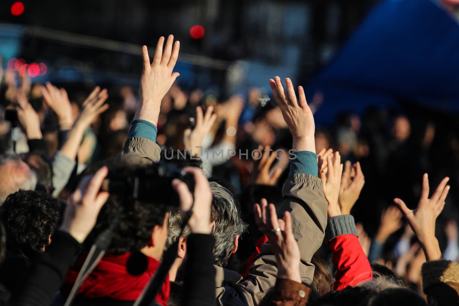 FRANCE, Paris: Thousand militants of the Nuit debout (Night Rising) movement gather on April 10, 2016 at the Place de la Republique in Paris, as participants plan to spend the night camped out to protest against the government's planned labour reform and against forced evictions. It has been one week that hundred of people have occupied the square to show, at first, their opposition to the labour reforms in the wake of the nationwide demonstration which took place on March 31, 2016.