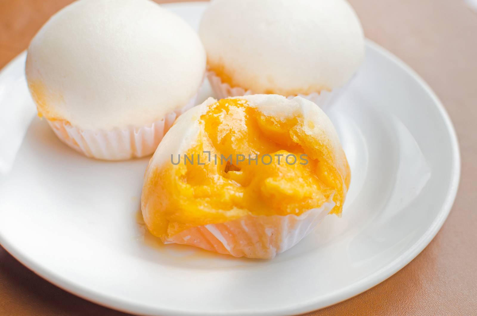 Close up Dim Sum in white dish Steamed Bow by nopparats