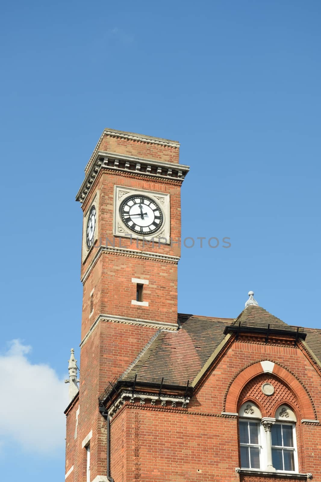 Red brick victorian clock tower by pauws99