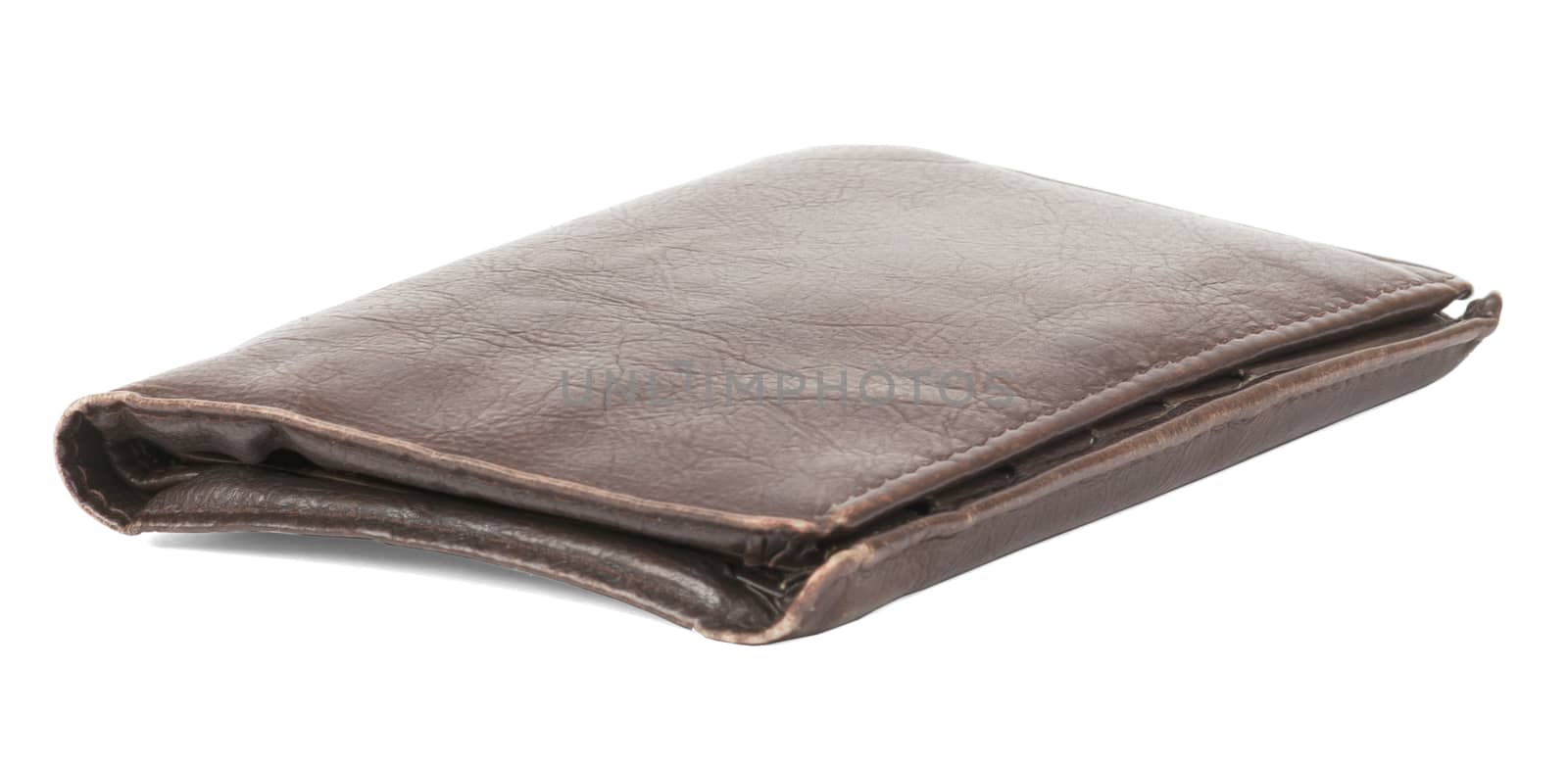 Leather wallet on isolated white background, side view