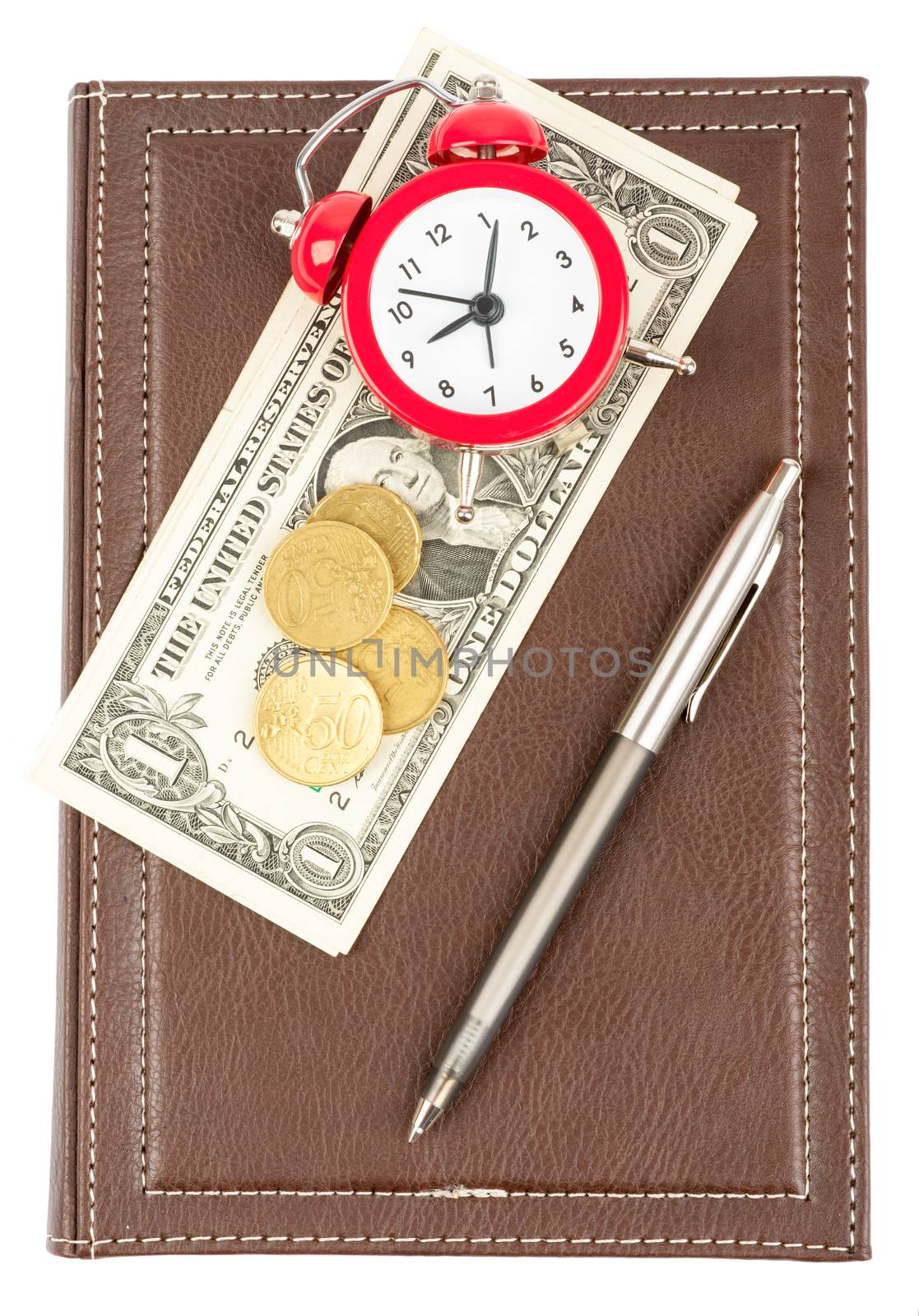 Leather daily planner with cash and alarm clock by cherezoff