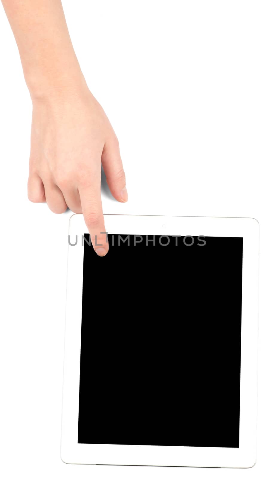 Female hand touching tablet by cherezoff