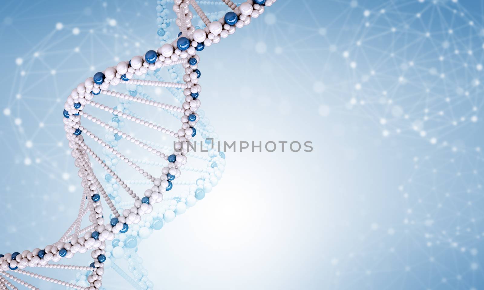 DNA molecule on blue background, beautiful illustration, closeup