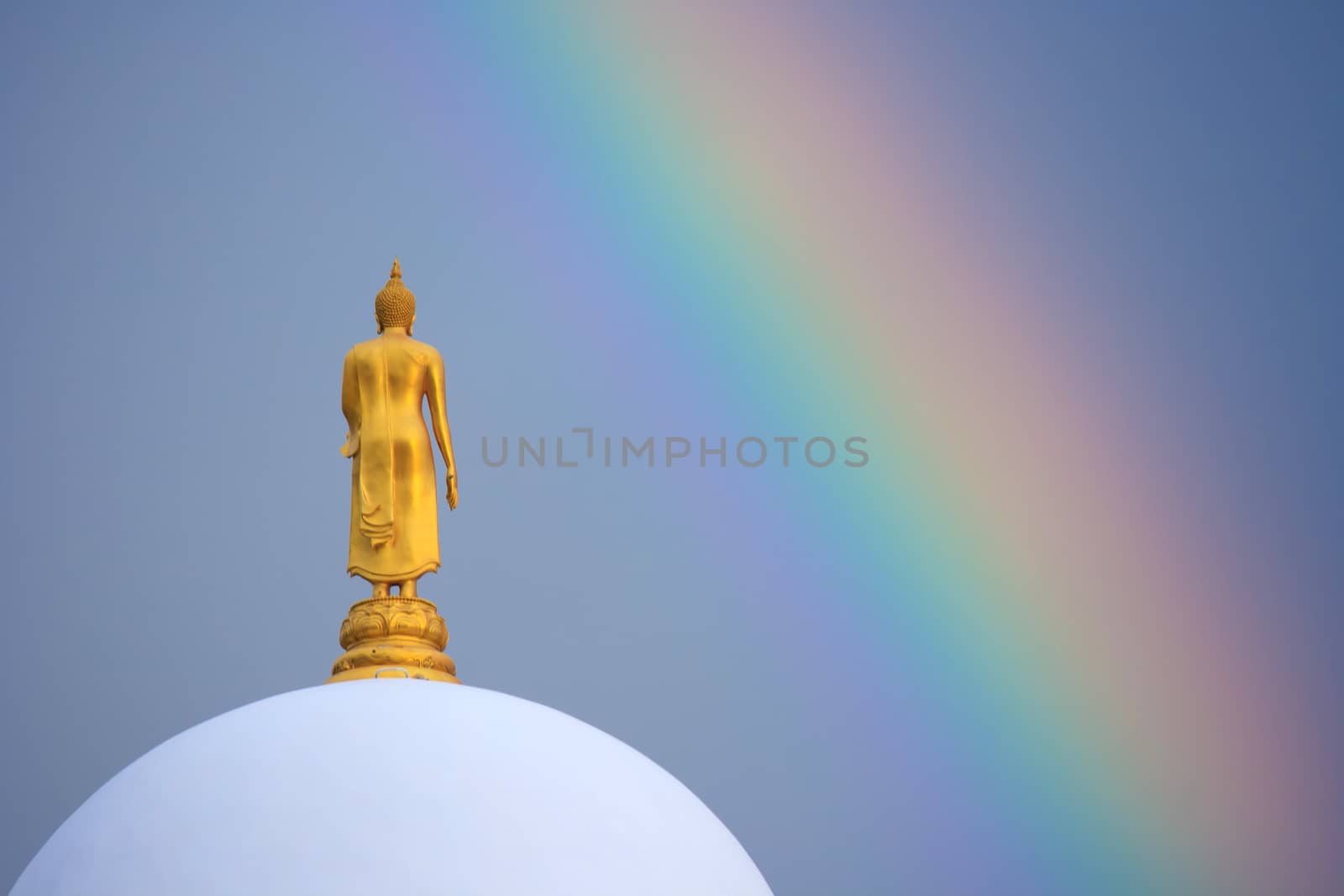 buddha statue on rainbow background