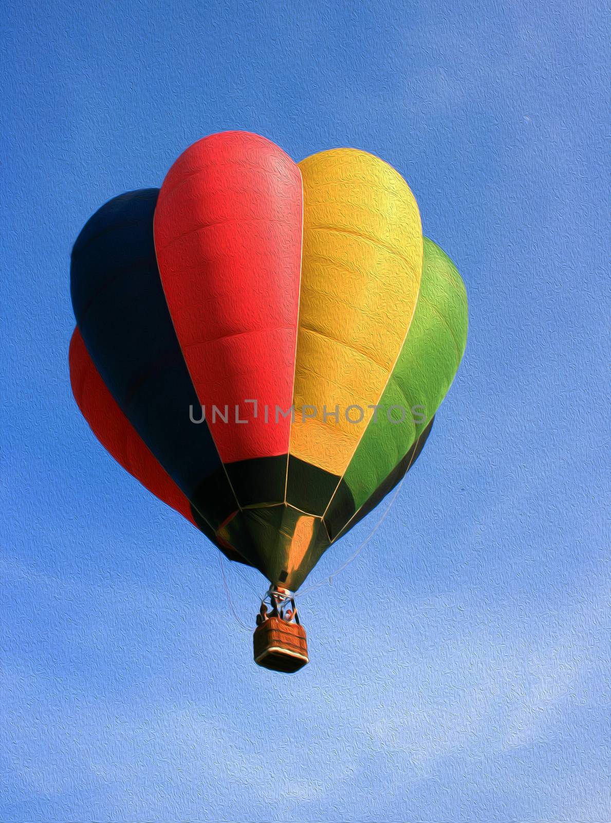 Colorful hot air balloon with blue sky background