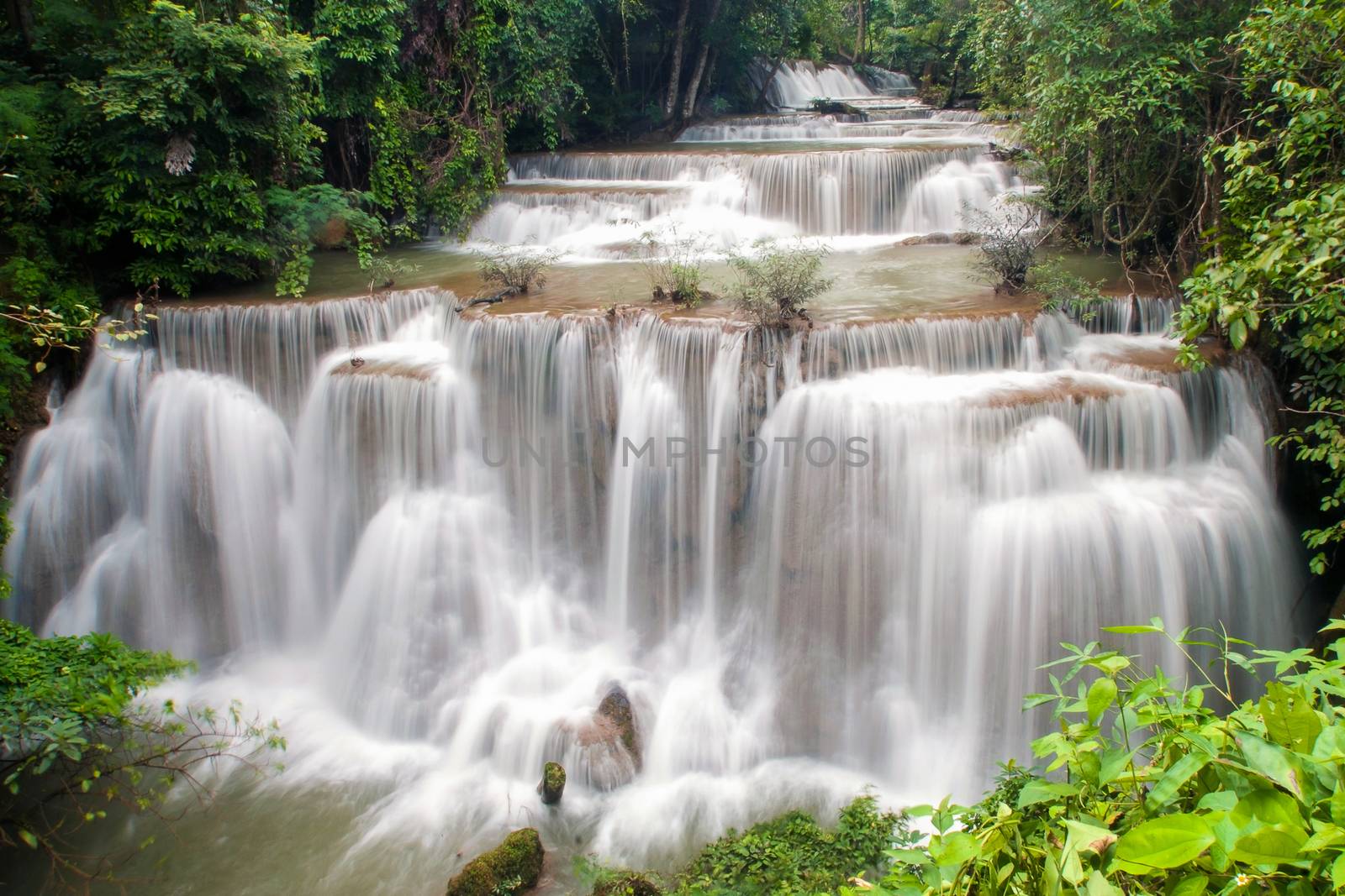 Huay Mae Khamin, paradise Waterfall located in deep forest of Thailand