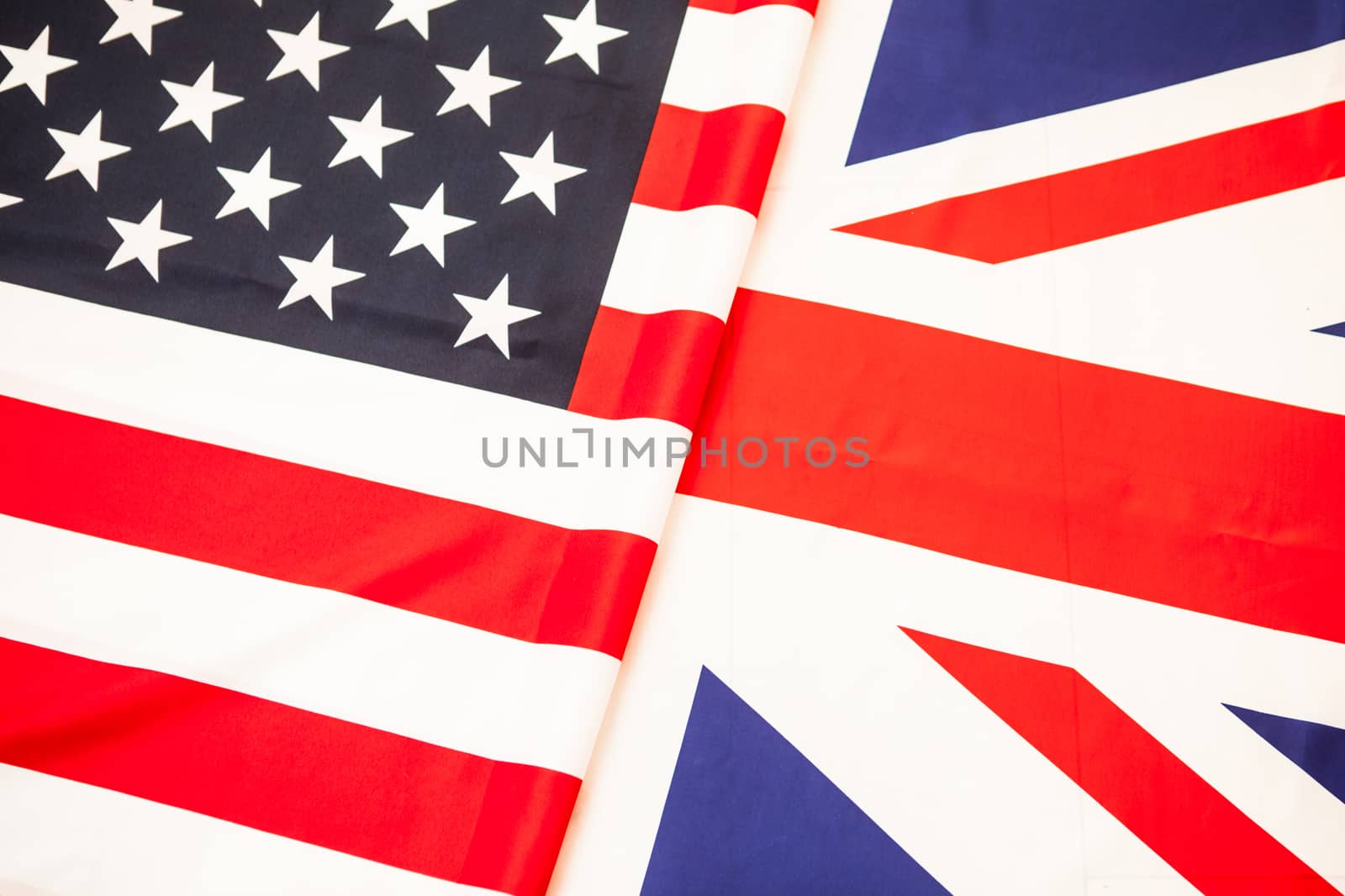Flags of USA and United Kingdom. Two state flag folded in half. by traza