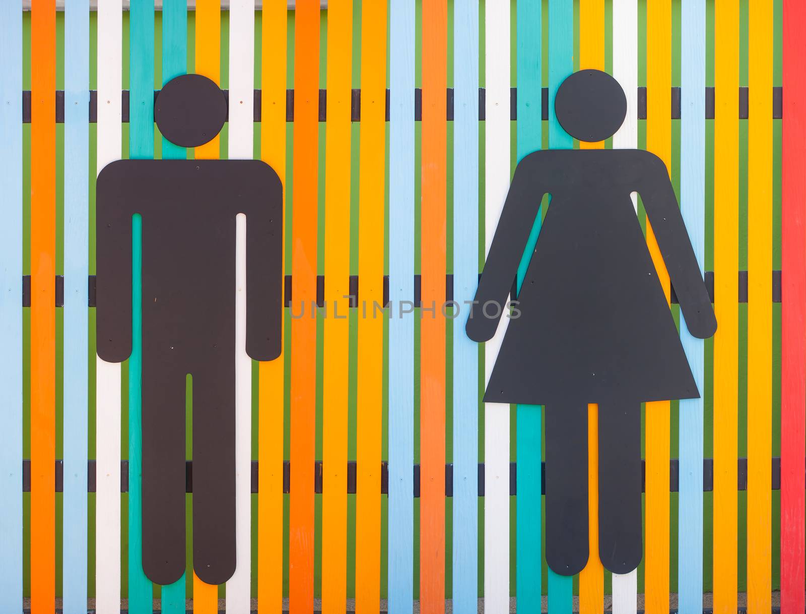 colorful restroom or toilet sign