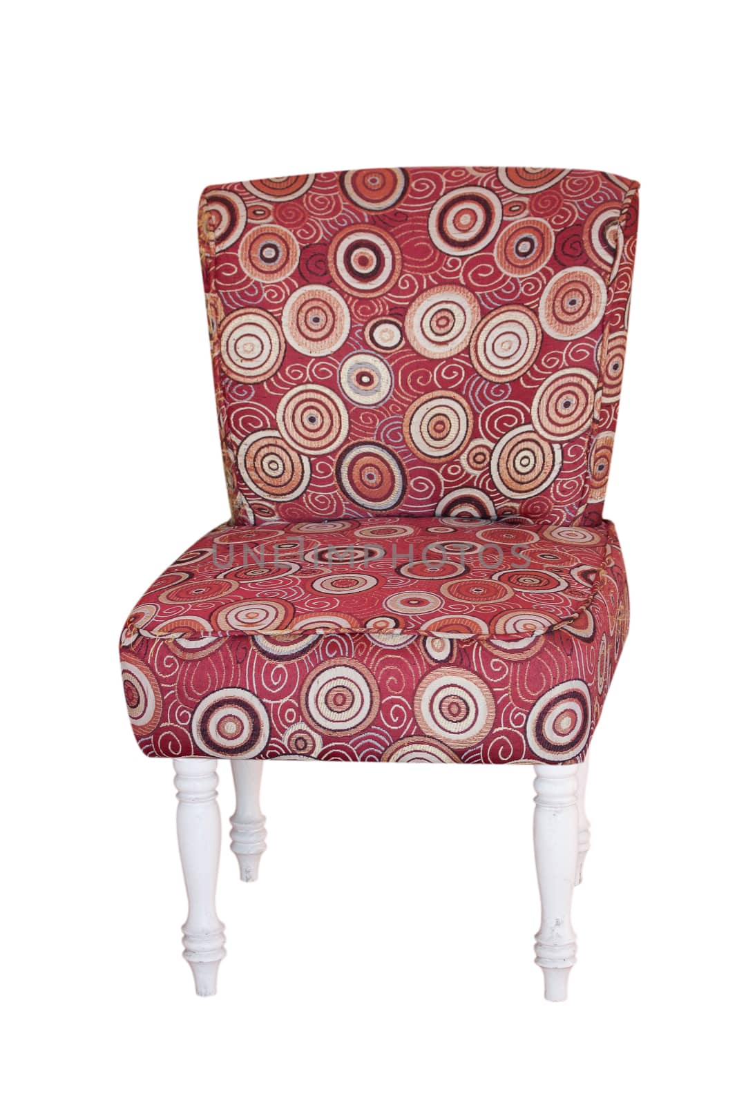 red vintage fabric chair isolated on white.
