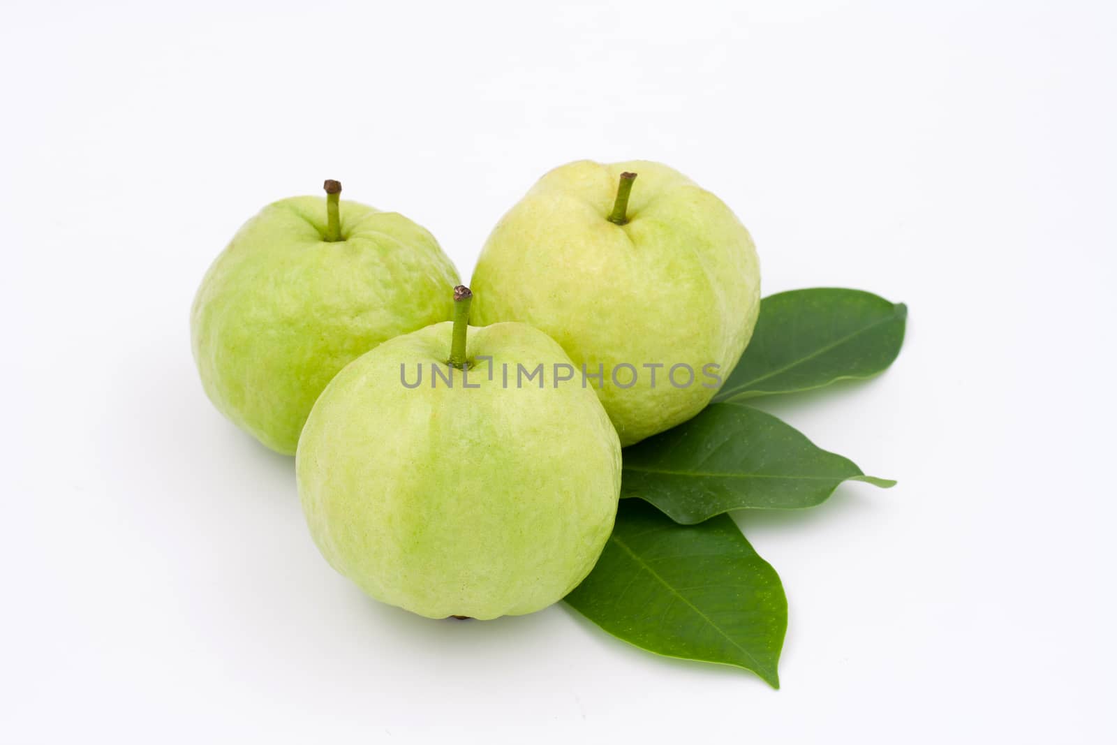 Group of Guava with leaf on white background