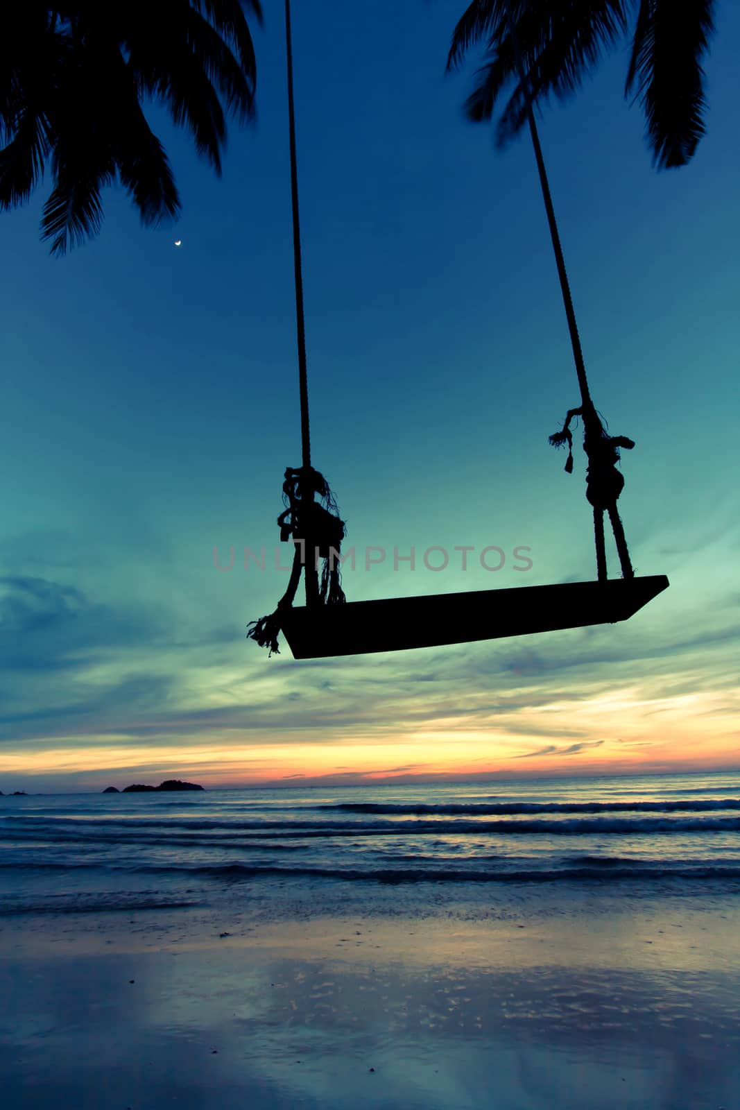 Empty Swing at Sunset Beach - vintage effect style pictures