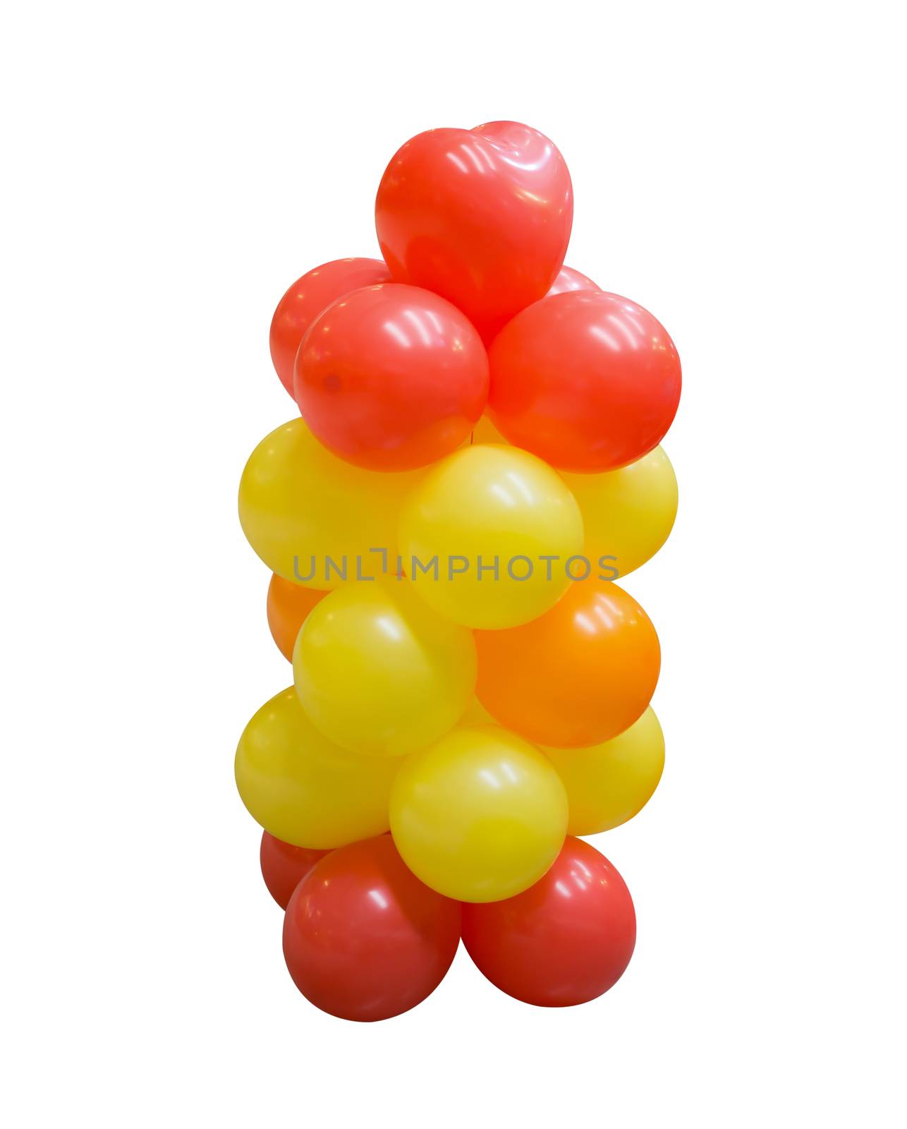 Red and yellow balloons isolated on white background