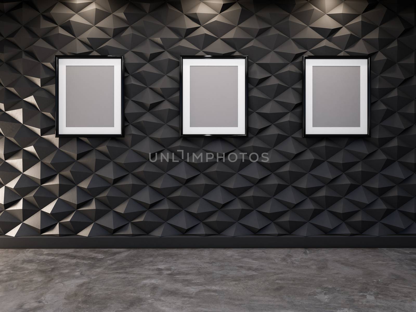 abstract 3d decorative wall background with blank picture frame , 3d rendering