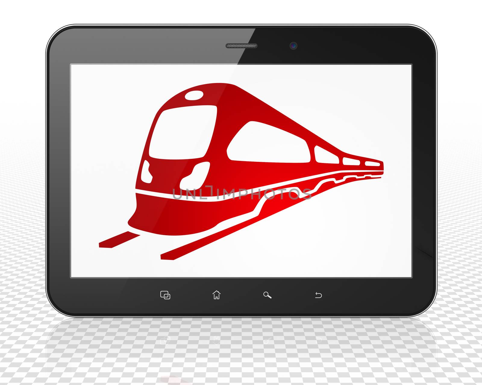 Tourism concept: Tablet Pc Computer with Train on display by maxkabakov