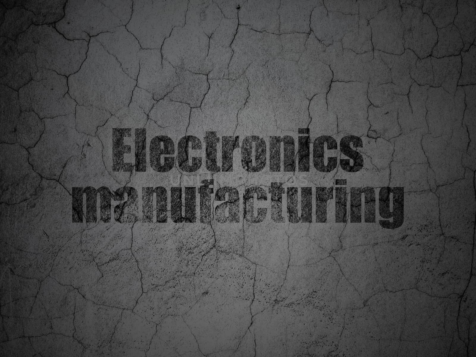 Manufacuring concept: Black Electronics Manufacturing on grunge textured concrete wall background