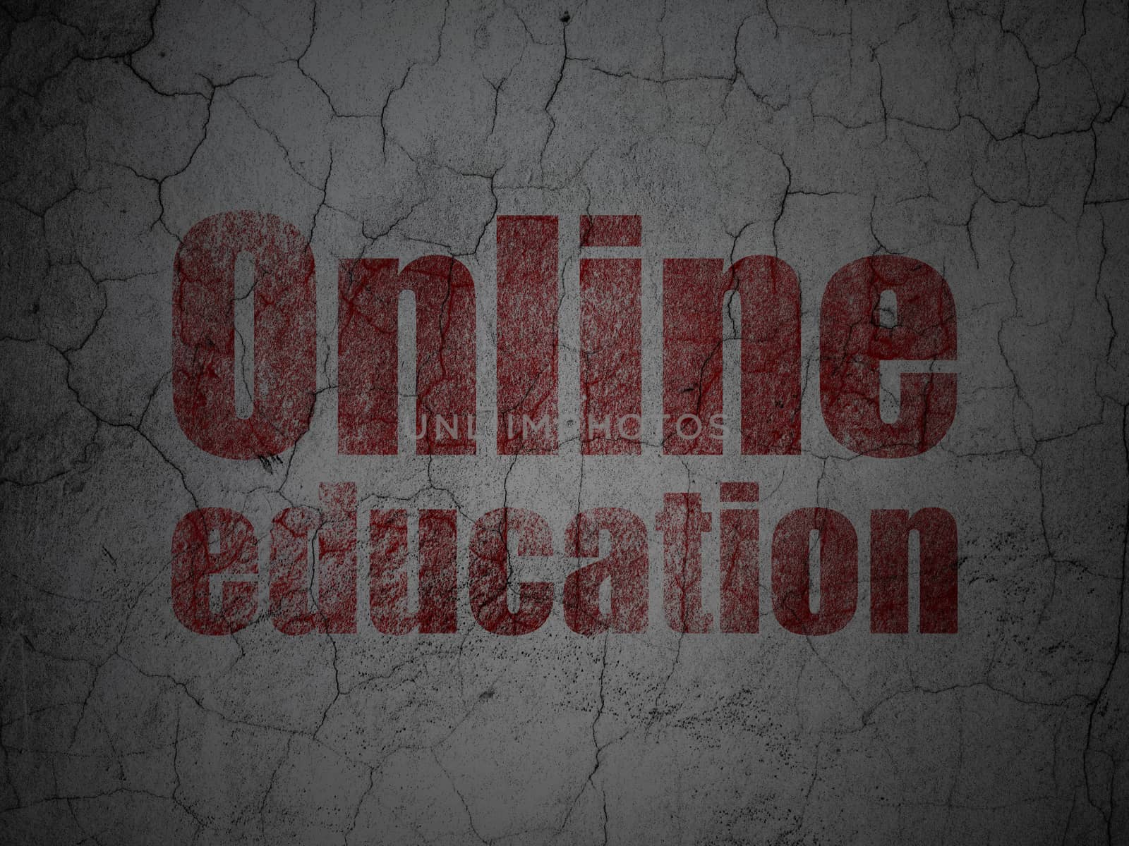 Learning concept: Red Online Education on grunge textured concrete wall background