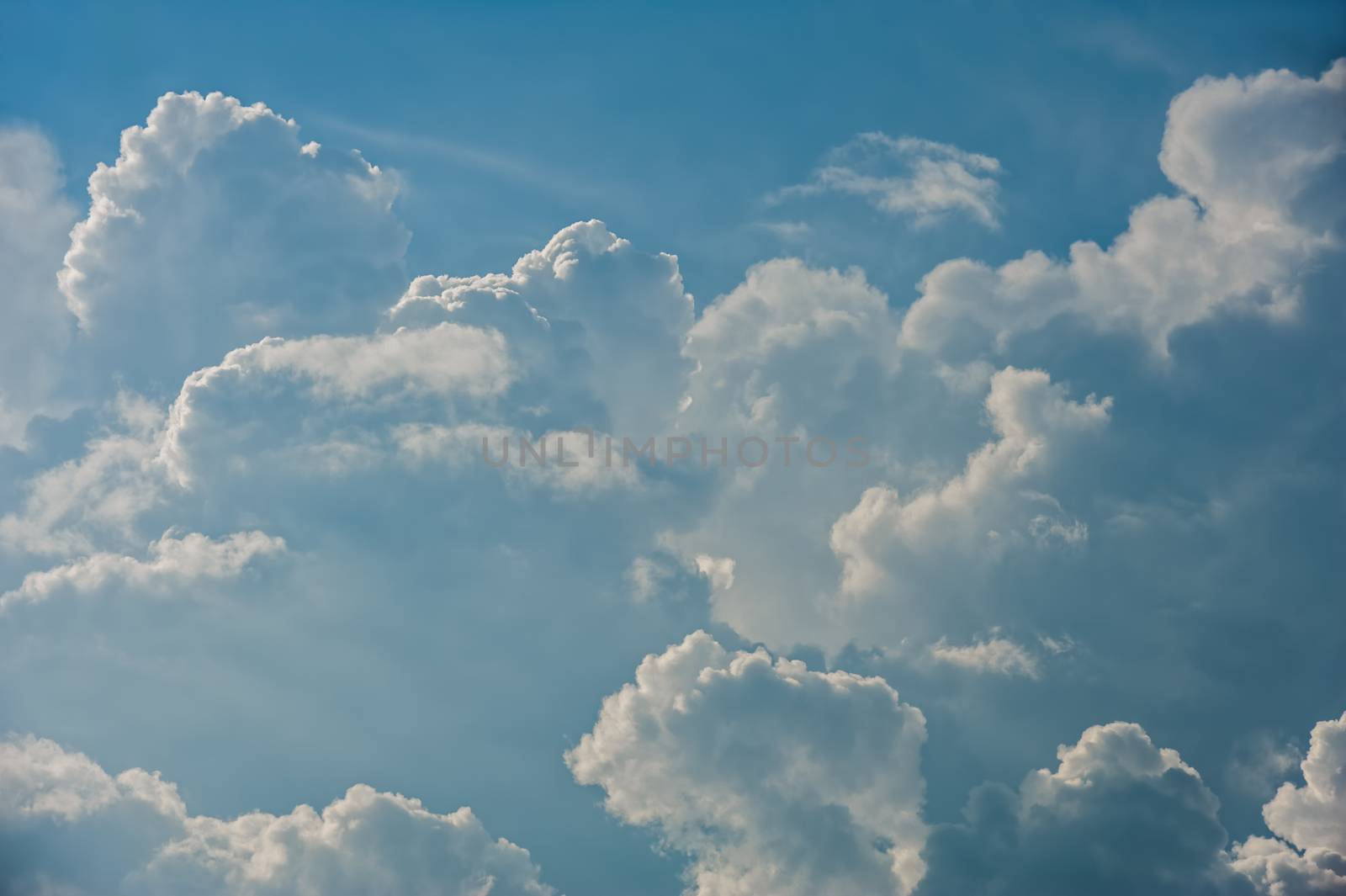 Large fluffy cloud relief details on blue sky