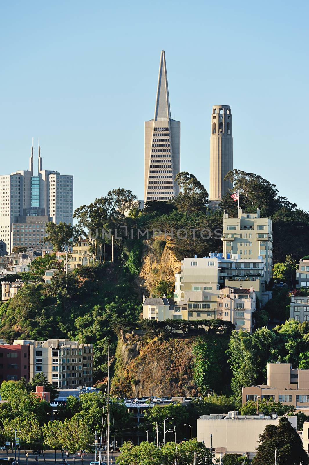 San Francisco city downtown landmark in sunset