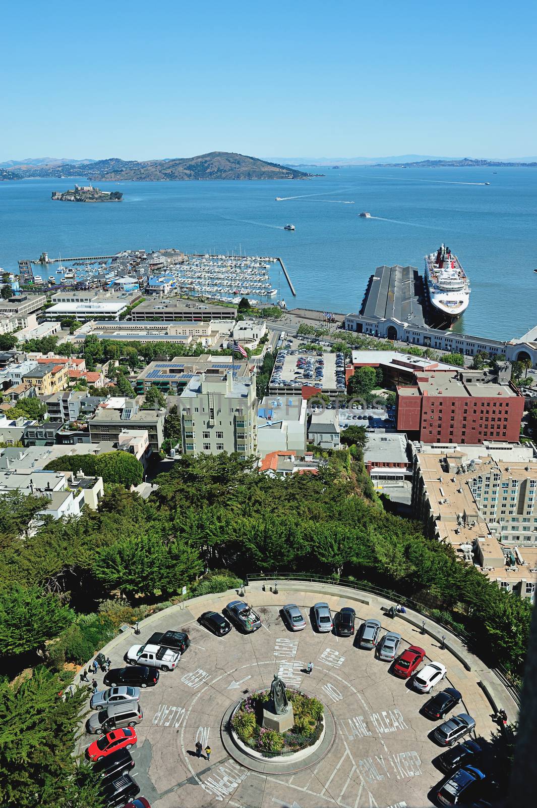 San Francisco bay landmark in day with ships