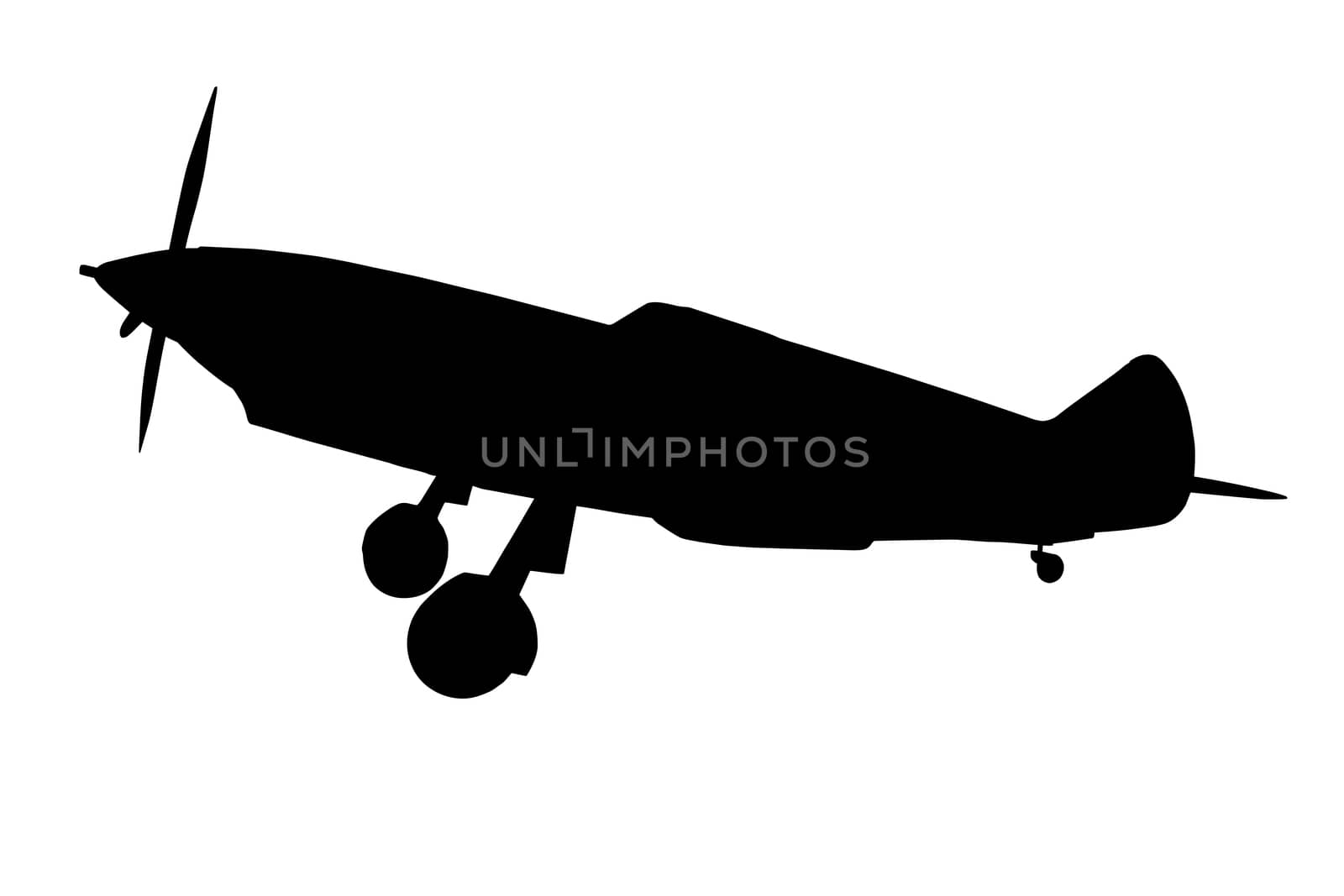  Silhouette of military plane, isolated on a white background.