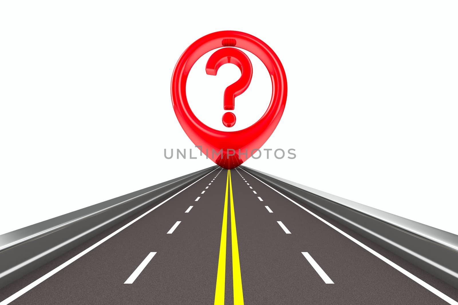 Question sign on road. Isolated 3D image