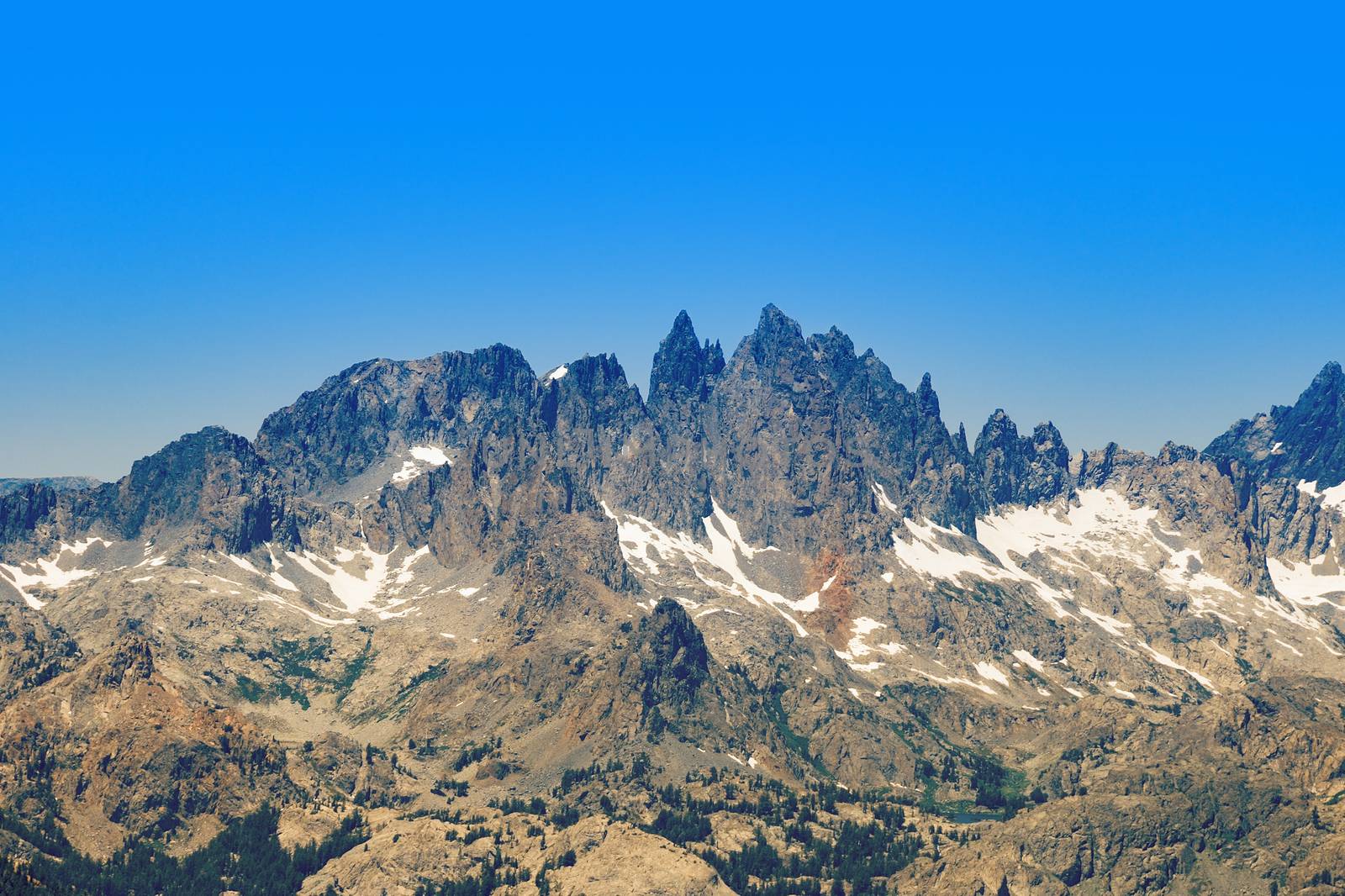 Famous Mammoth Mountain Minarets in Ritter Range seen from the Main Lodge.