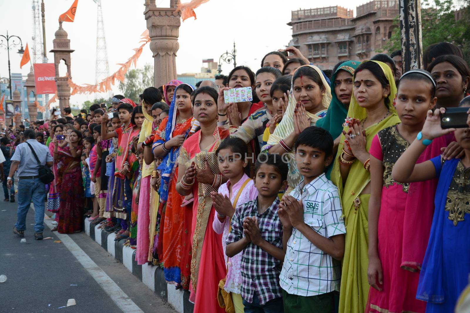 INDIA, Bikaner: Devotees take part in the traditional procession during the Gangaur festival at the Junagarh fort  in Bikaner on April 10, 2016.During the Gangaur festival, married women worship the Hindu goddess Gauri, consort of the deity Shiva. 