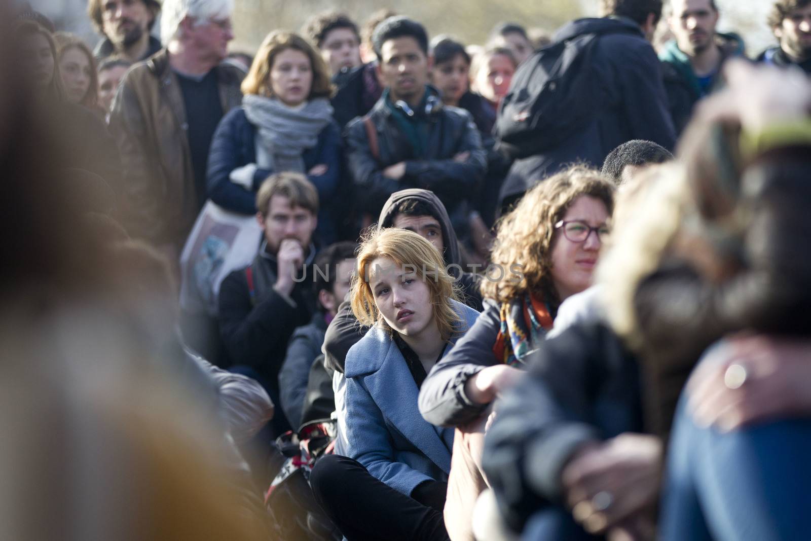 FRANCE, Paris: Hundreds of protesters gather on the Place de La Republique in Paris as part of demonstrations by the Nuit Debout (Up All Night) movement, on April 11, 2016. French Prime Minister Manuel Valls unveiled measures to help young people find work, aiming to quell weeks of protests against the government's proposed reforms to labour laws. Young people have been at the forefront of mass demonstrations against the reforms over the past month, which the government argues are aimed at making France's rigid labour market more flexible.