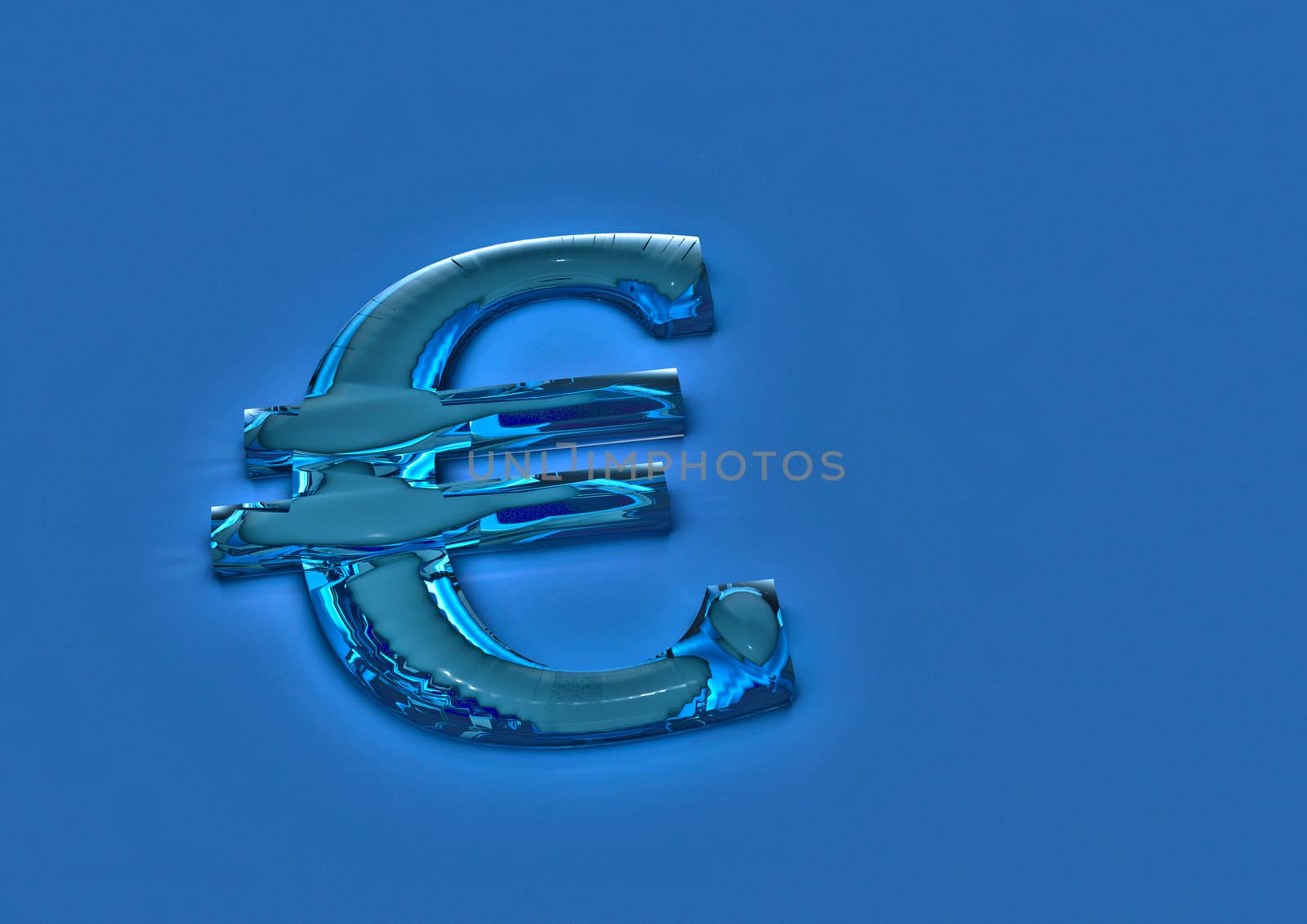 Dimensional sign of the European euro in color flag of Europe.