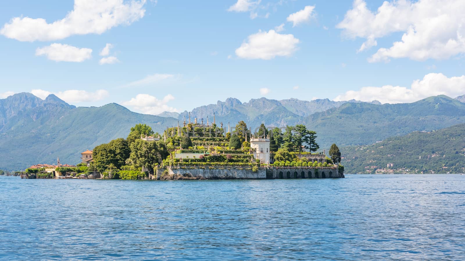 Pictured Isolabella island with its beautiful gardens and its wonderful baroque statues, Lake Maggiore, Stresa, Italy.