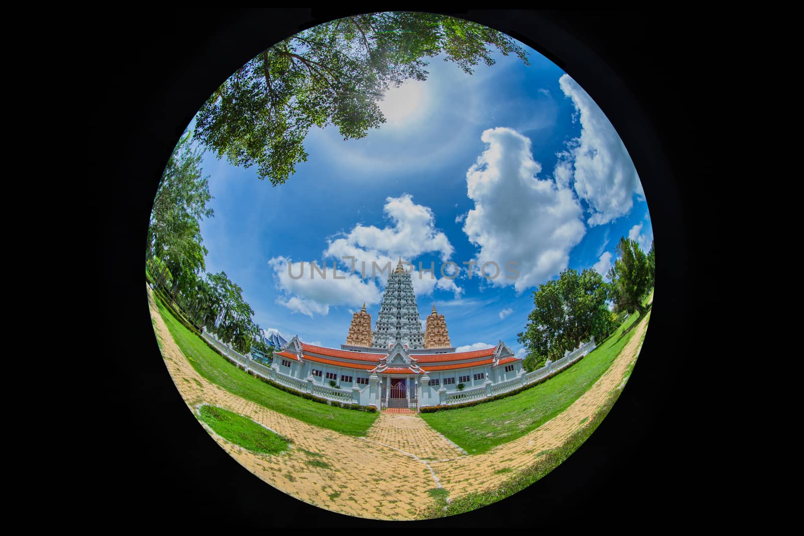 beautiful pagoda wat yan na sang wararam a Buddhist place of worship and a tourist attraction in Pattaya, Thailand.Fisheye