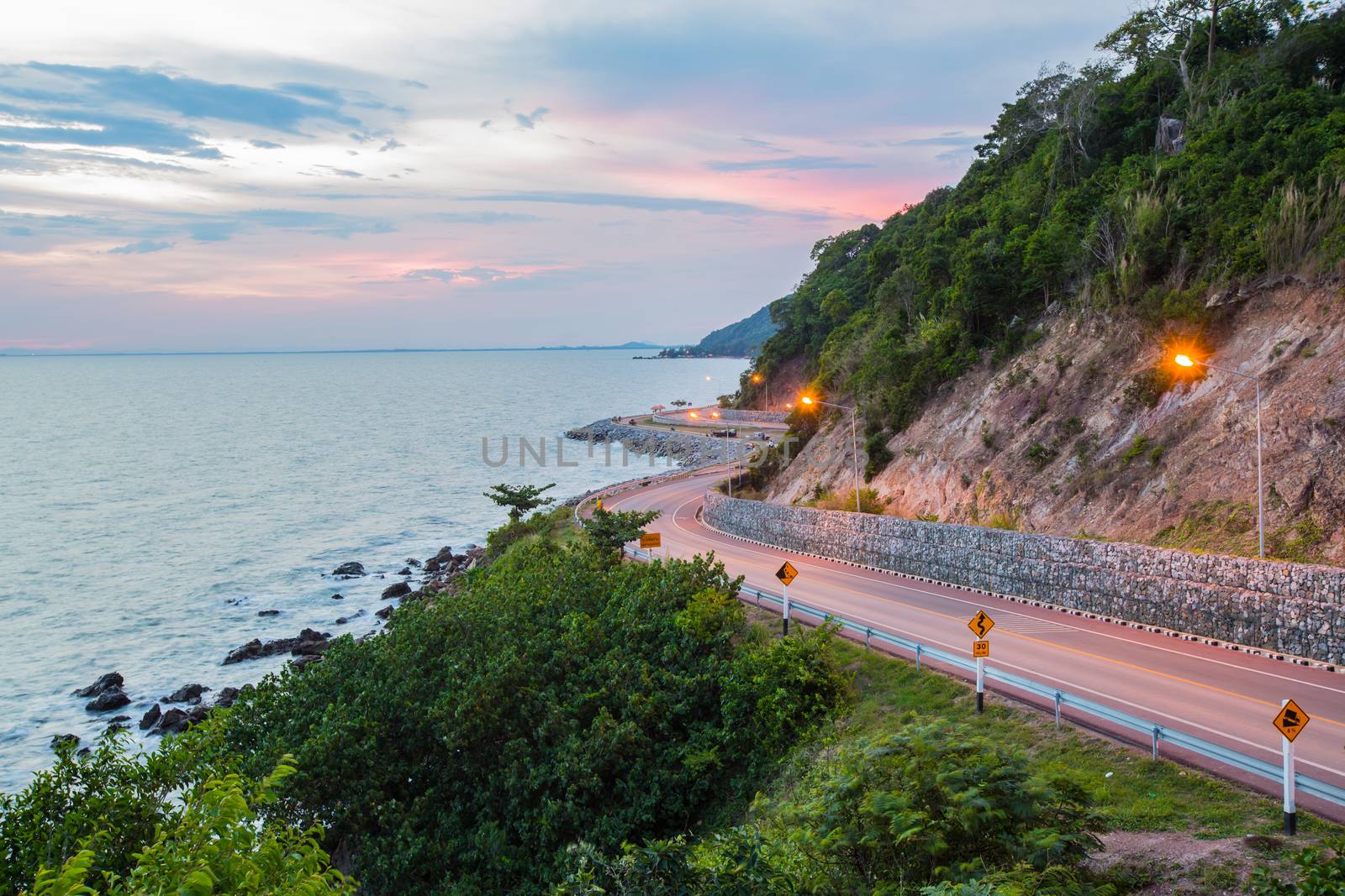 kung kraben a beautiful road to the beach is a major attraction in Chanthaburi Thailand.timelapse