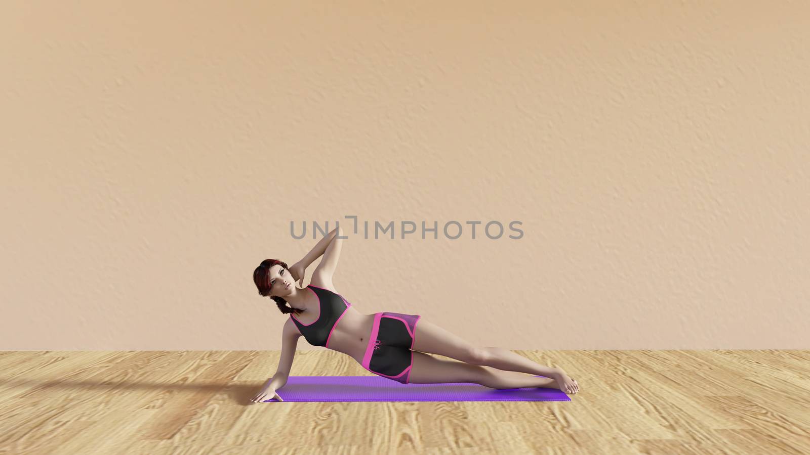 Yoga Class Side Plank Pose Illustration with Female Instructor 